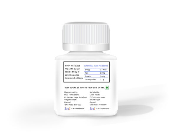 Image showing nutrition table, MRP and manufacturing date for curcumin and ashwagandha