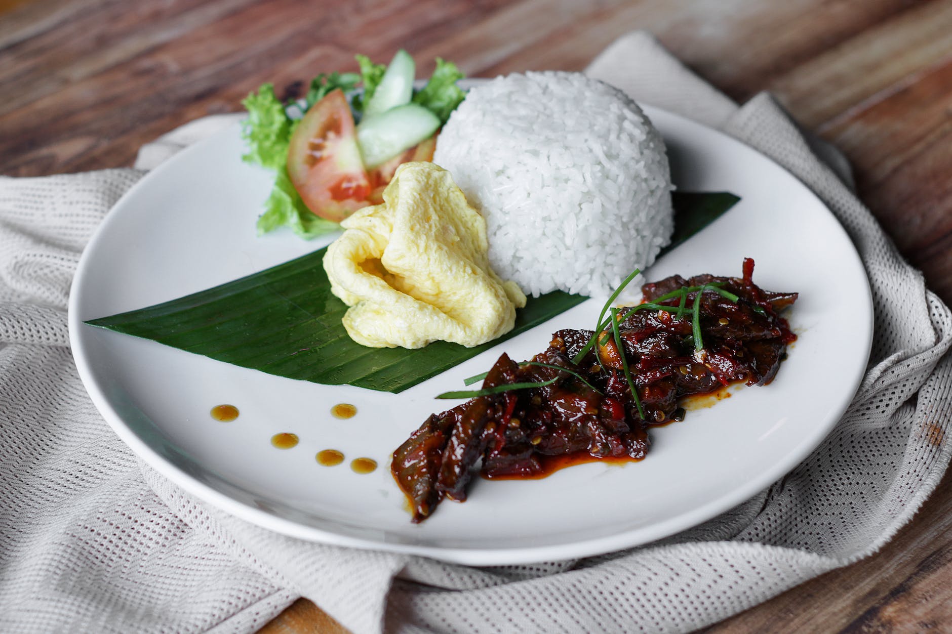 plated scrambled egg rice meal