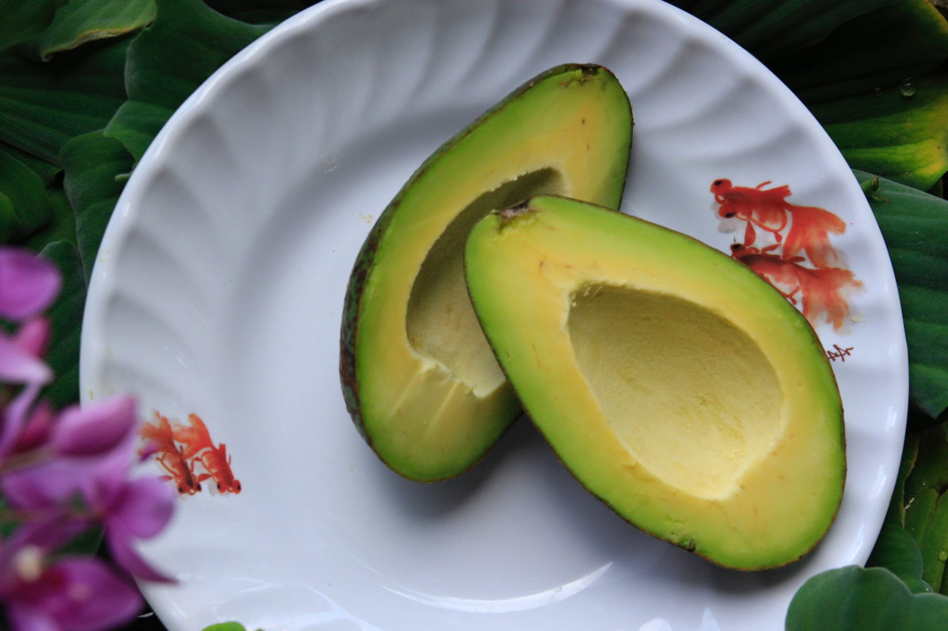 sliced avocado fruits on round white ceramic plate