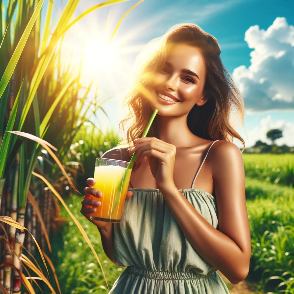 Woman Drinking Sugarcane Juice