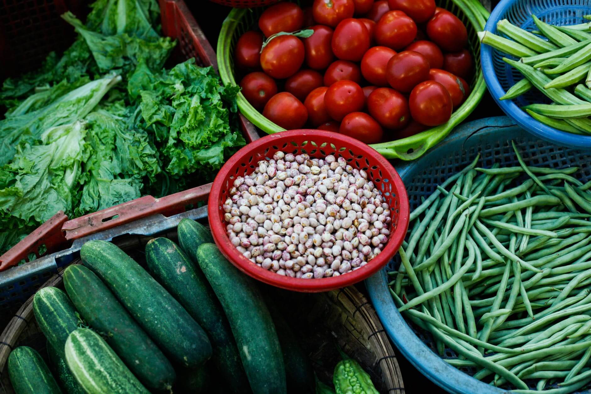 assorted vegetables on plastic trays